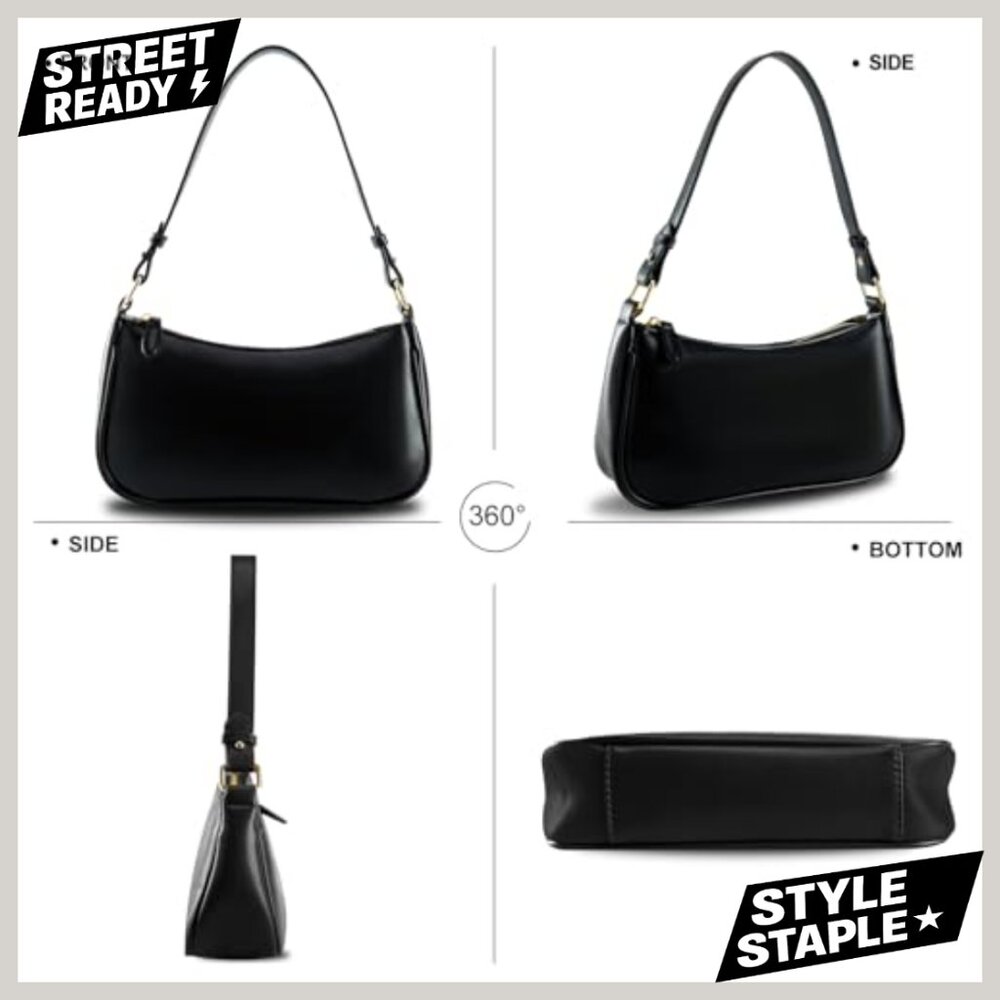 Vegan Leather Shoulder Bag with Removable Straps, 10.3 Inch Tote - Picture 6 of 7